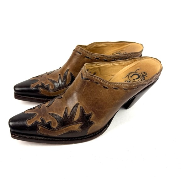 Charlie 1 Horse Mules 7 Brown Leather Distressed Slip On Western Shoes 37.5 - Picture 2 of 12